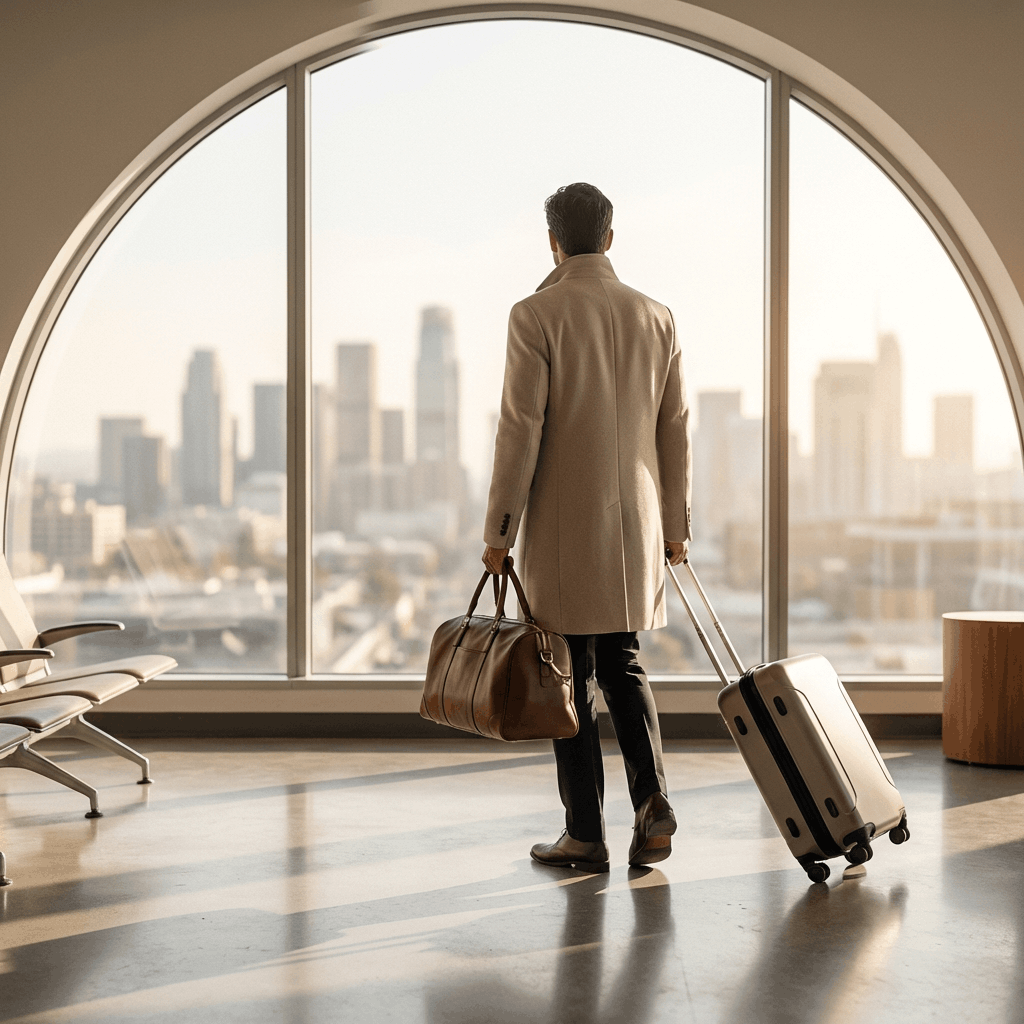 Homme avec une valise à l'aéroport