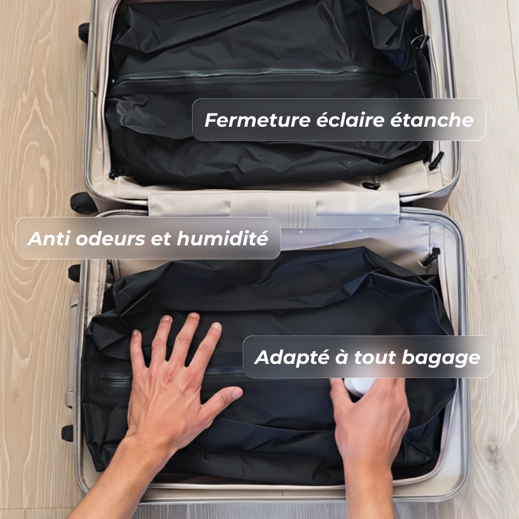 AeroKit Pro dans une valise entrain d'être compressé