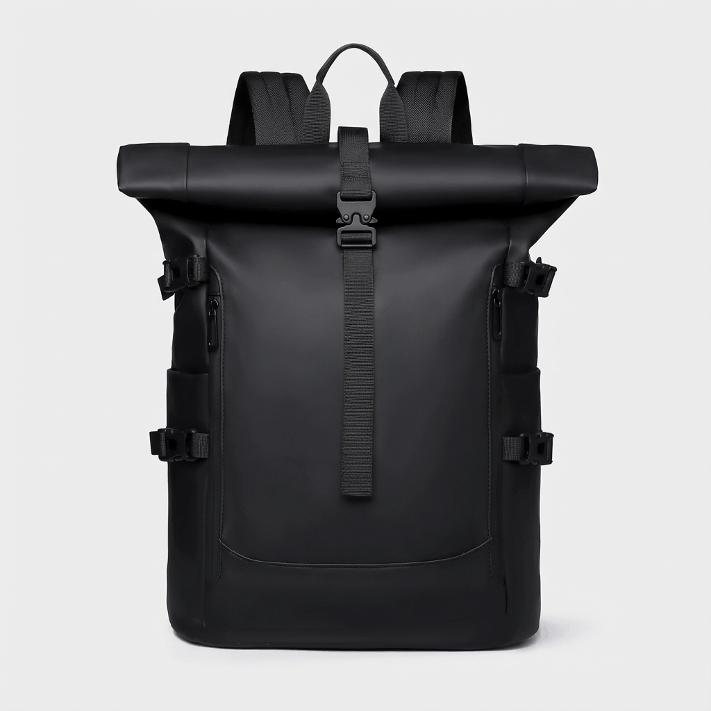 Sac à dos étanche roll-top Skood noir face avant
