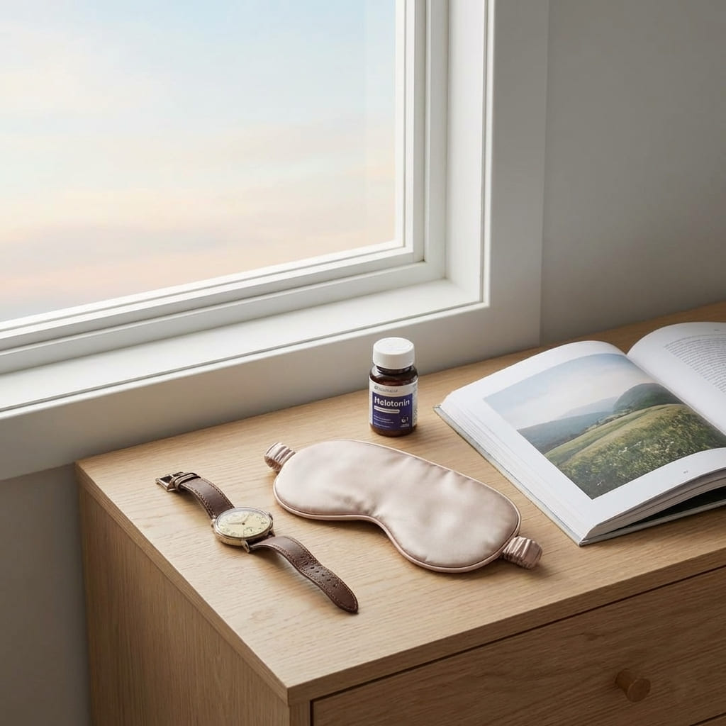 Accessoires de voyages sur une commode