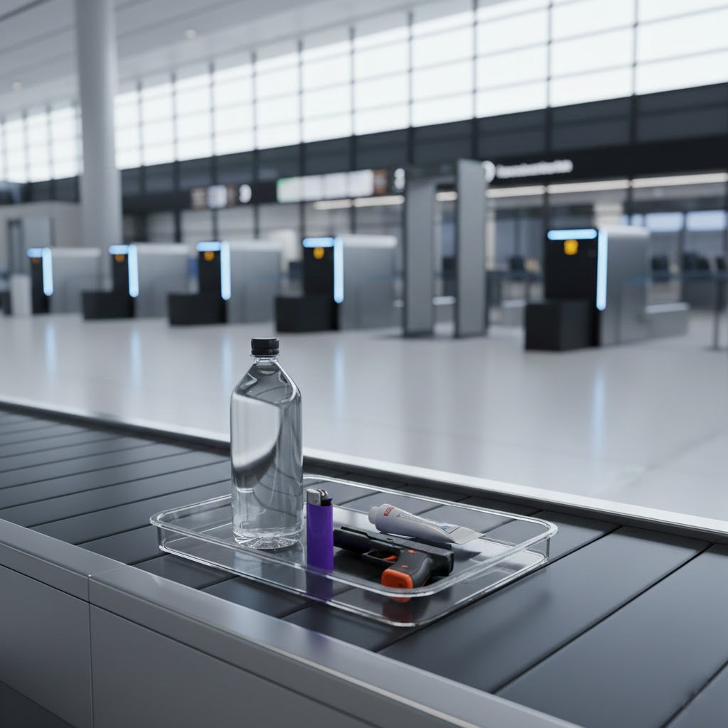 Objets sur un tapis roulant d'aéroport