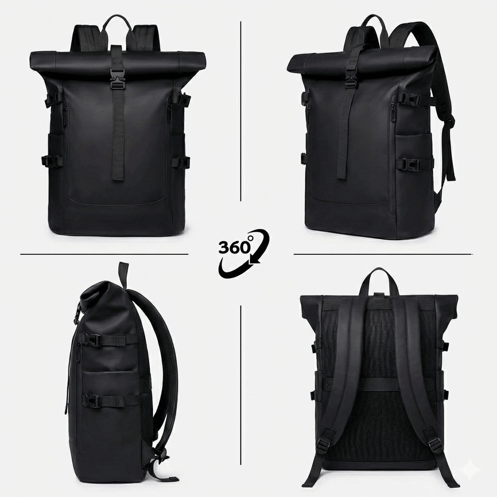 Sac à dos imperméable roll-top Skood vue 360°