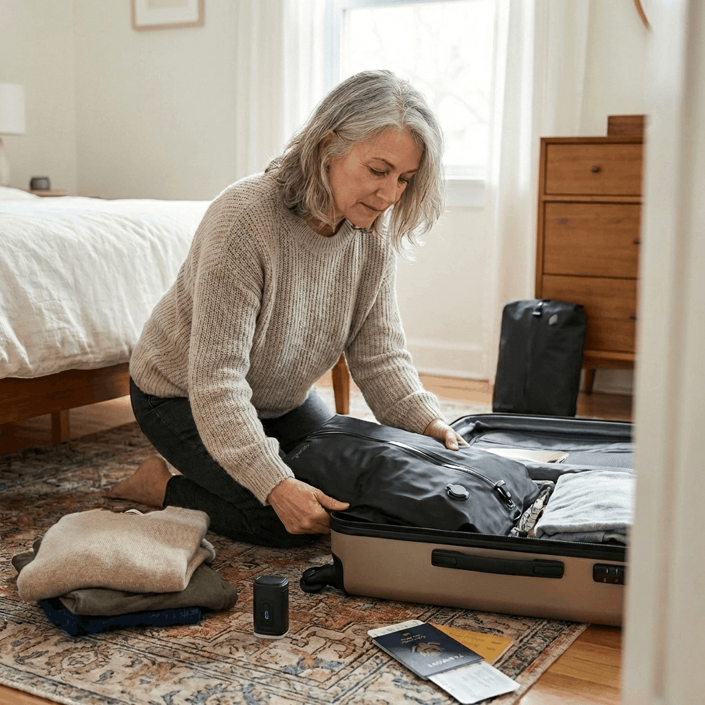Sac de compression utilisé dans une valise de voyage